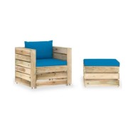 Salon de jardin 2 pcs avec coussins Bois imprégné de vert