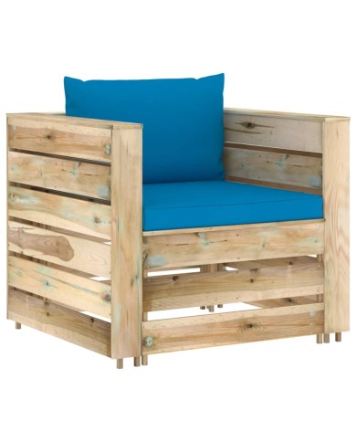 Salon de jardin 2 pcs avec coussins Bois imprégné de vert
