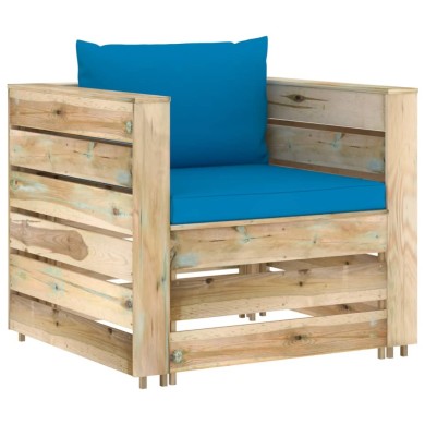 Salon de jardin 2 pcs avec coussins Bois imprégné de vert