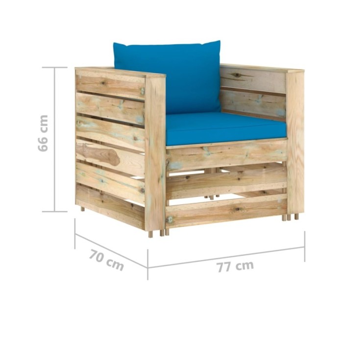Salon de jardin 2 pcs avec coussins Bois imprégné de vert