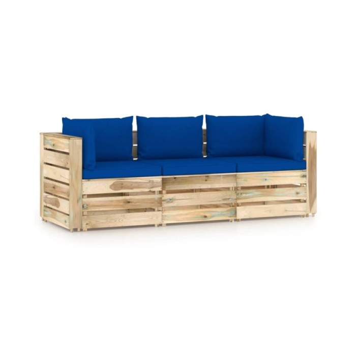Canapé de jardin 3 places avec coussins Bois imprégné de vert