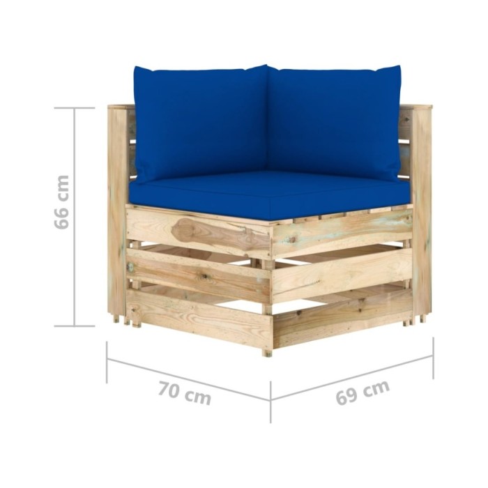 Canapé de jardin 3 places avec coussins Bois imprégné de vert