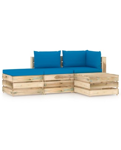 Salon de jardin 4 pcs avec coussins Bois imprégné de vert