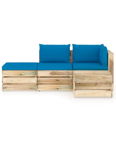 Salon de jardin 4 pcs avec coussins Bois imprégné de vert