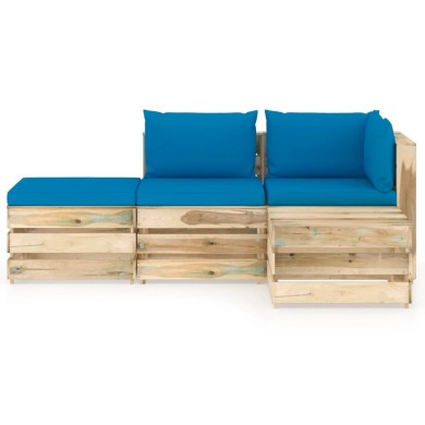 Salon de jardin 4 pcs avec coussins Bois imprégné de vert
