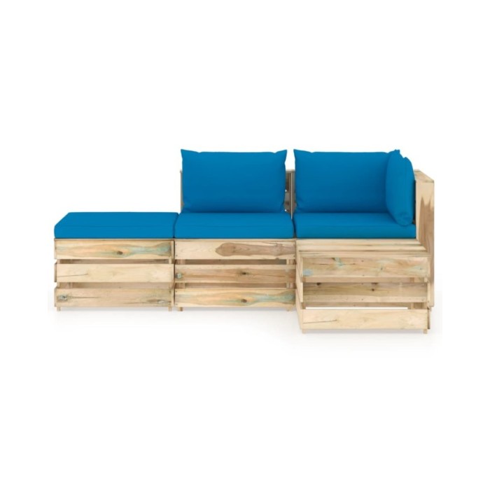 Salon de jardin 4 pcs avec coussins Bois imprégné de vert