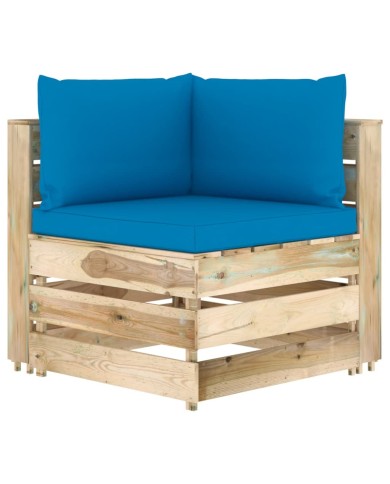 Salon de jardin 4 pcs avec coussins Bois imprégné de vert