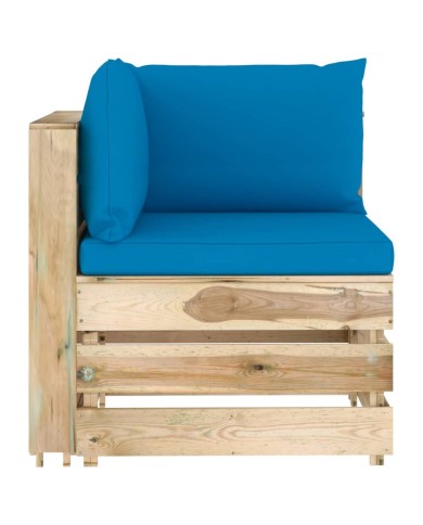 Salon de jardin 4 pcs avec coussins Bois imprégné de vert