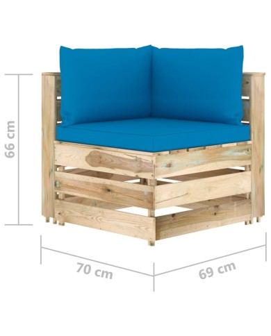 Salon de jardin 4 pcs avec coussins Bois imprégné de vert