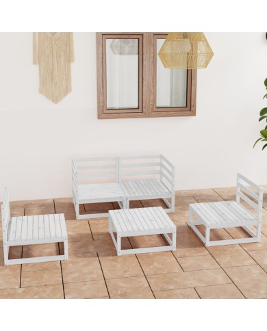 Salon de jardin 5 pcs Blanc Bois de pin massif 