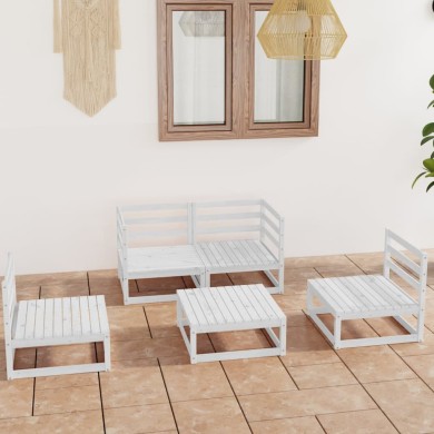 Salon de jardin 5 pcs Blanc Bois de pin massif 