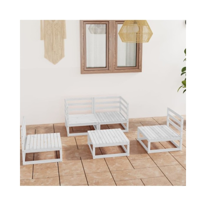 Salon de jardin 5 pcs Blanc Bois de pin massif 