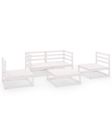 Salon de jardin 5 pcs Blanc Bois de pin massif 