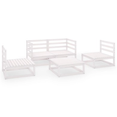 Salon de jardin 5 pcs Blanc Bois de pin massif 