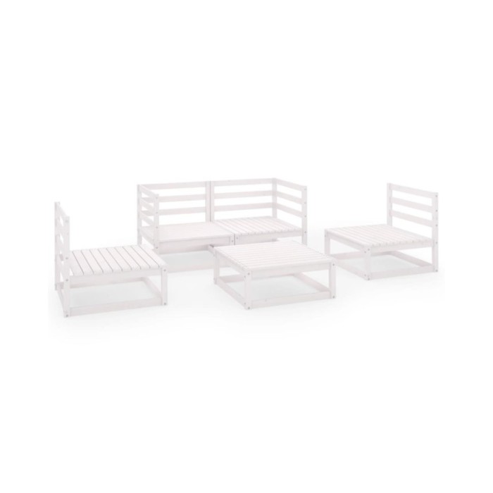 Salon de jardin 5 pcs Blanc Bois de pin massif 