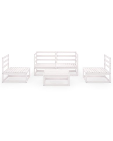 Salon de jardin 5 pcs Blanc Bois de pin massif 