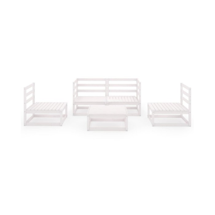 Salon de jardin 5 pcs Blanc Bois de pin massif 