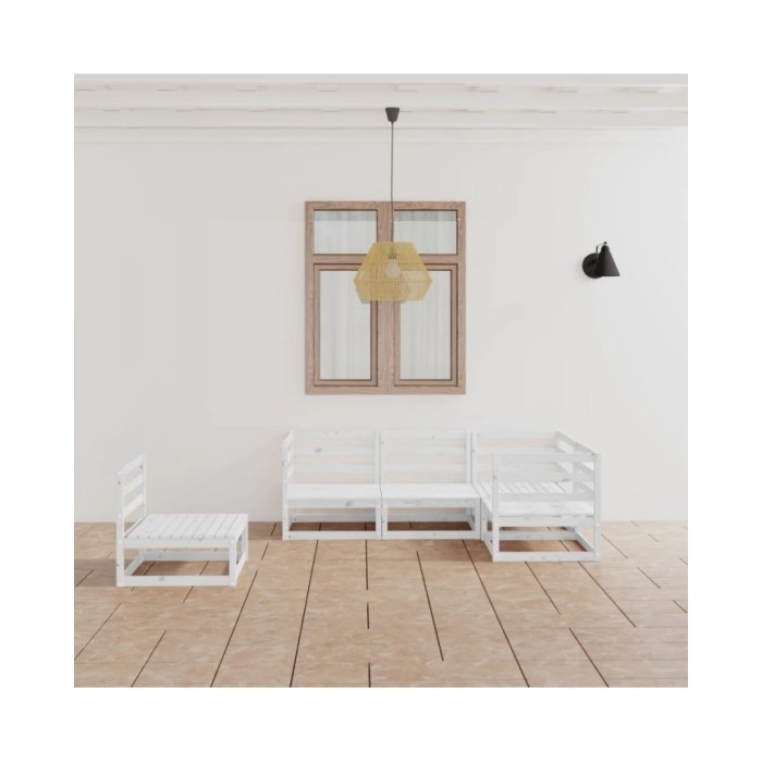 Salon de jardin 5 pcs Blanc Bois de pin massif 