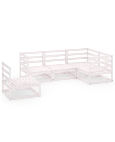 Salon de jardin 5 pcs Blanc Bois de pin massif 
