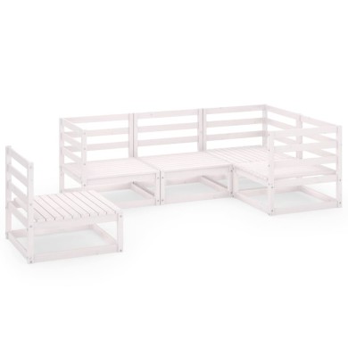 Salon de jardin 5 pcs Blanc Bois de pin massif 