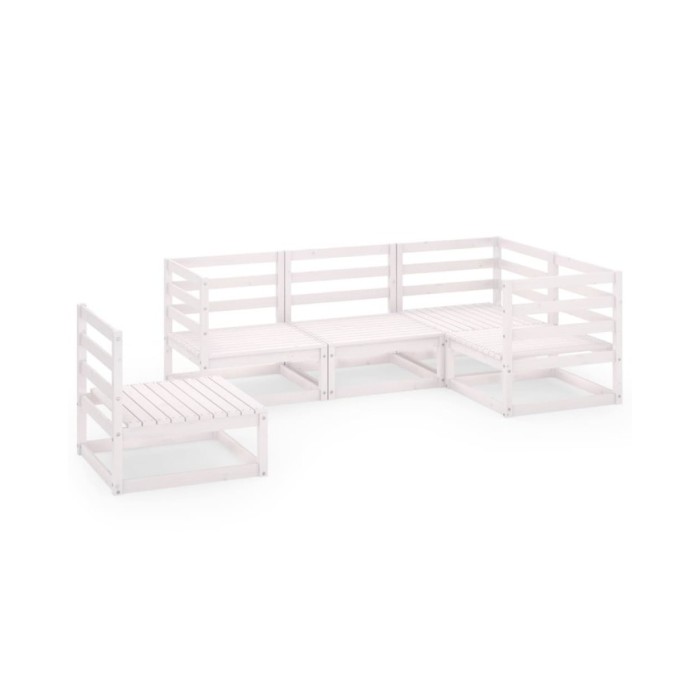 Salon de jardin 5 pcs Blanc Bois de pin massif 