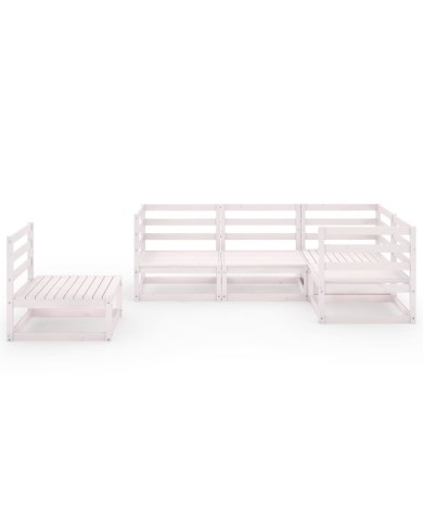 Salon de jardin 5 pcs Blanc Bois de pin massif 