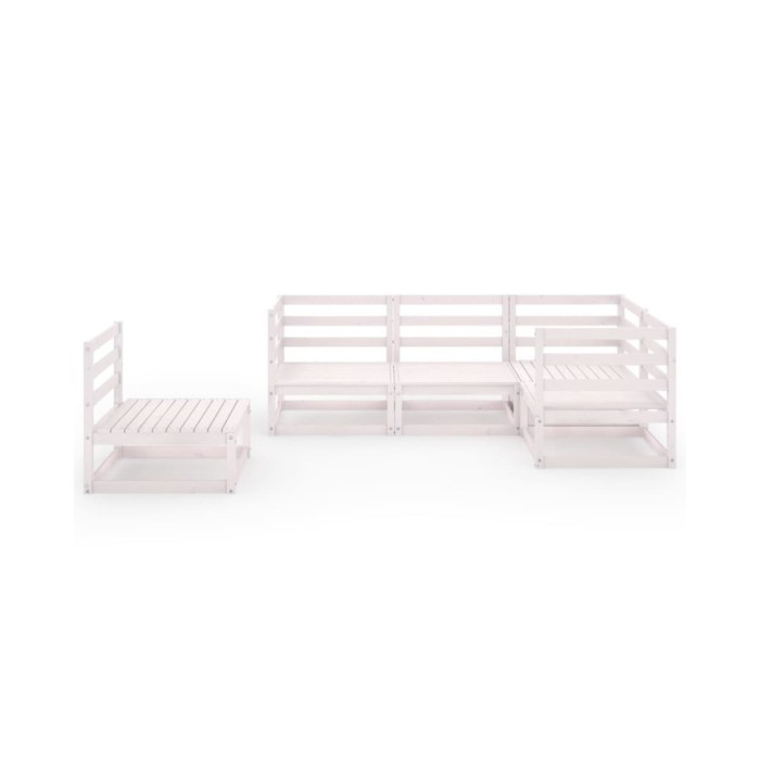 Salon de jardin 5 pcs Blanc Bois de pin massif 