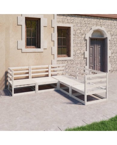 Salon de jardin 5 pcs Blanc Bois de pin massif