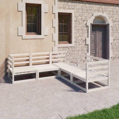 Salon de jardin 5 pcs Blanc Bois de pin massif