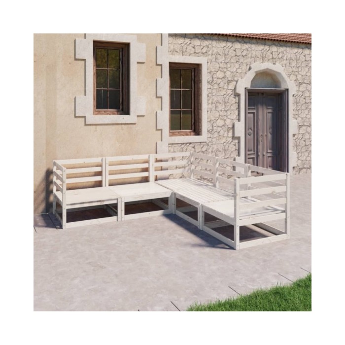 Salon de jardin 5 pcs Blanc Bois de pin massif