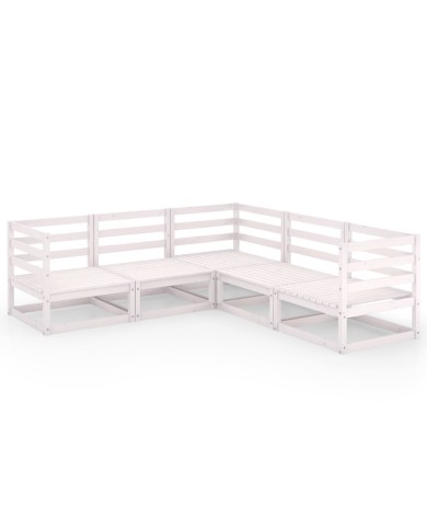 Salon de jardin 5 pcs Blanc Bois de pin massif
