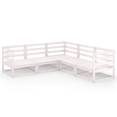 Salon de jardin 5 pcs Blanc Bois de pin massif