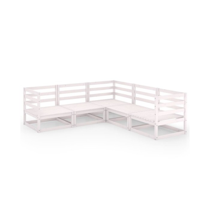 Salon de jardin 5 pcs Blanc Bois de pin massif