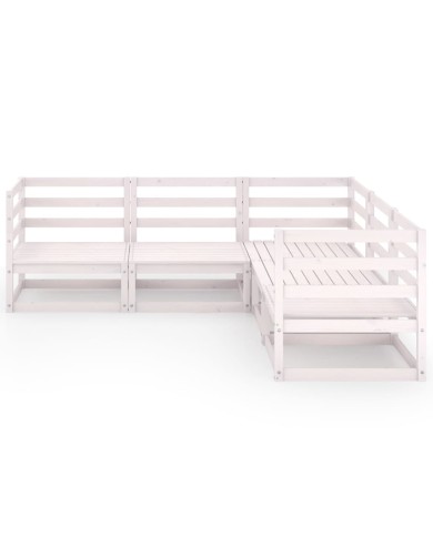 Salon de jardin 5 pcs Blanc Bois de pin massif
