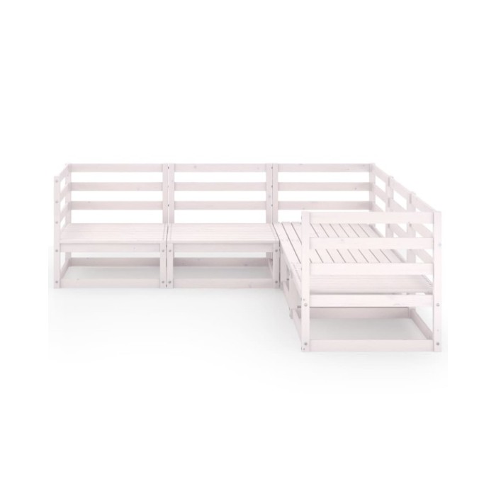 Salon de jardin 5 pcs Blanc Bois de pin massif