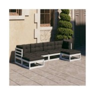 Salon de jardin 6 pcs avec coussins Blanc Bois de pin massif