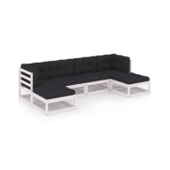 Salon de jardin 6 pcs avec coussins Blanc Bois de pin massif