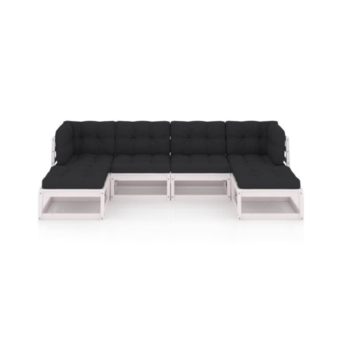 Salon de jardin 6 pcs avec coussins Blanc Bois de pin massif