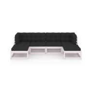 Salon de jardin 6 pcs avec coussins Blanc Bois de pin massif