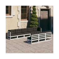 Salon de jardin 8 pcs avec coussins Blanc Bois de pin massif