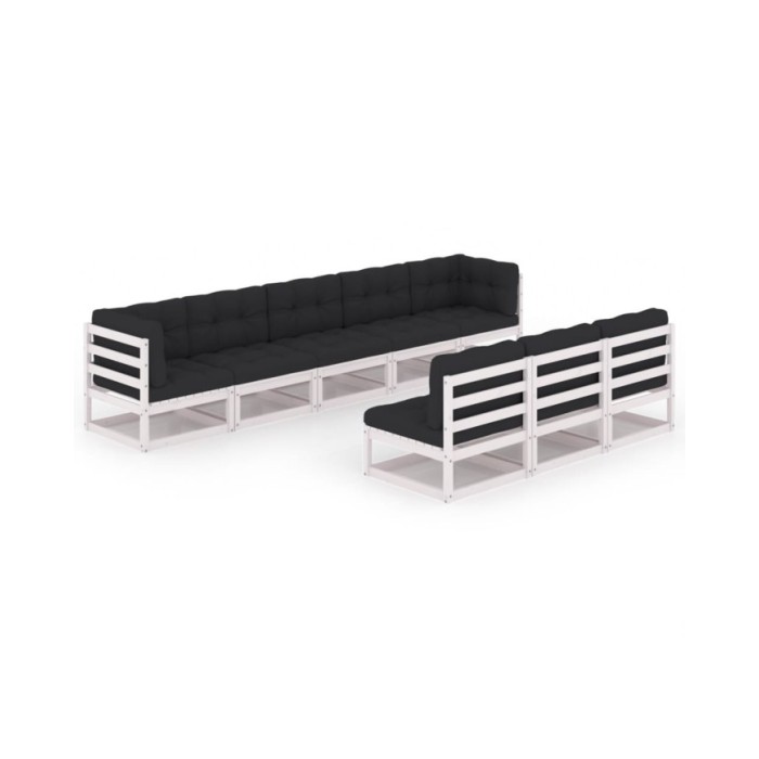 Salon de jardin 8 pcs avec coussins Blanc Bois de pin massif