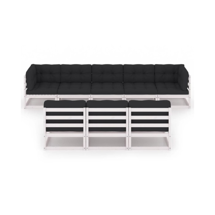 Salon de jardin 8 pcs avec coussins Blanc Bois de pin massif