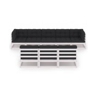 Salon de jardin 8 pcs avec coussins Blanc Bois de pin massif