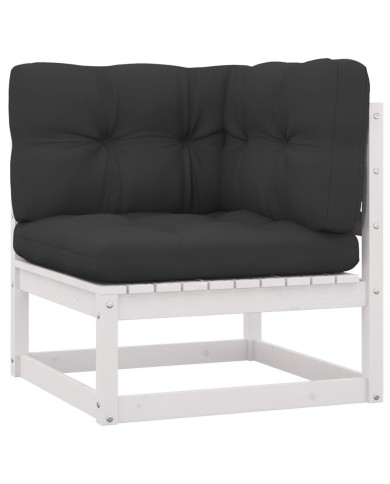 Salon de jardin 8 pcs avec coussins Blanc Bois de pin massif