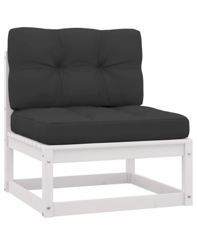 Salon de jardin 8 pcs avec coussins Blanc Bois de pin massif