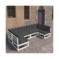 Salon de jardin 6 pcs avec coussins Blanc Bois de pin massif