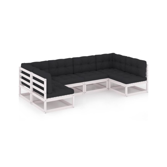 Salon de jardin 6 pcs avec coussins Blanc Bois de pin massif