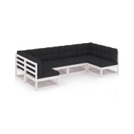 Salon de jardin 6 pcs avec coussins Blanc Bois de pin massif