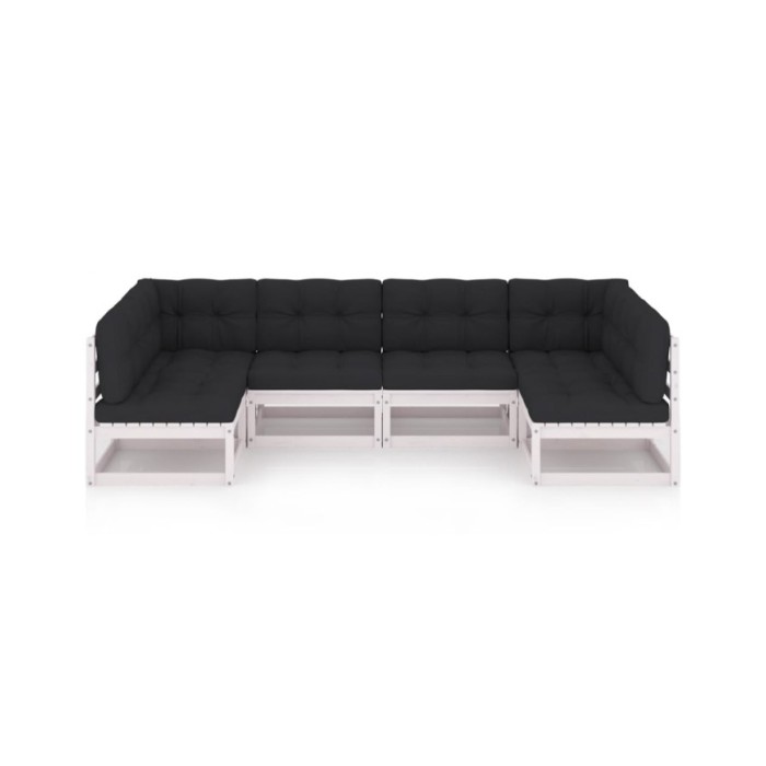 Salon de jardin 6 pcs avec coussins Blanc Bois de pin massif