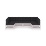 Salon de jardin 6 pcs avec coussins Blanc Bois de pin massif